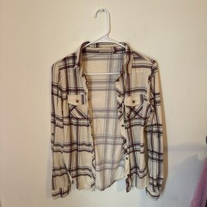 Active USA Cream and Black Plaid Flannel